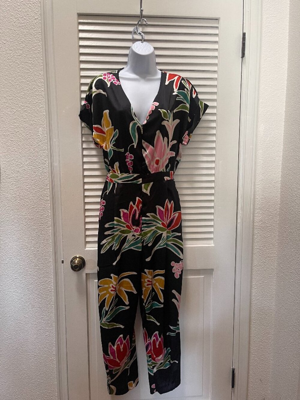 Zara Tropical Floral Satin Feel Jumpsuit Size M